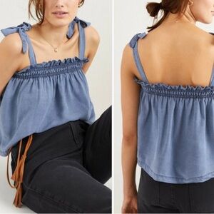 Anthropologie Cloth & Stone Chambray Tie-Shoulder Top